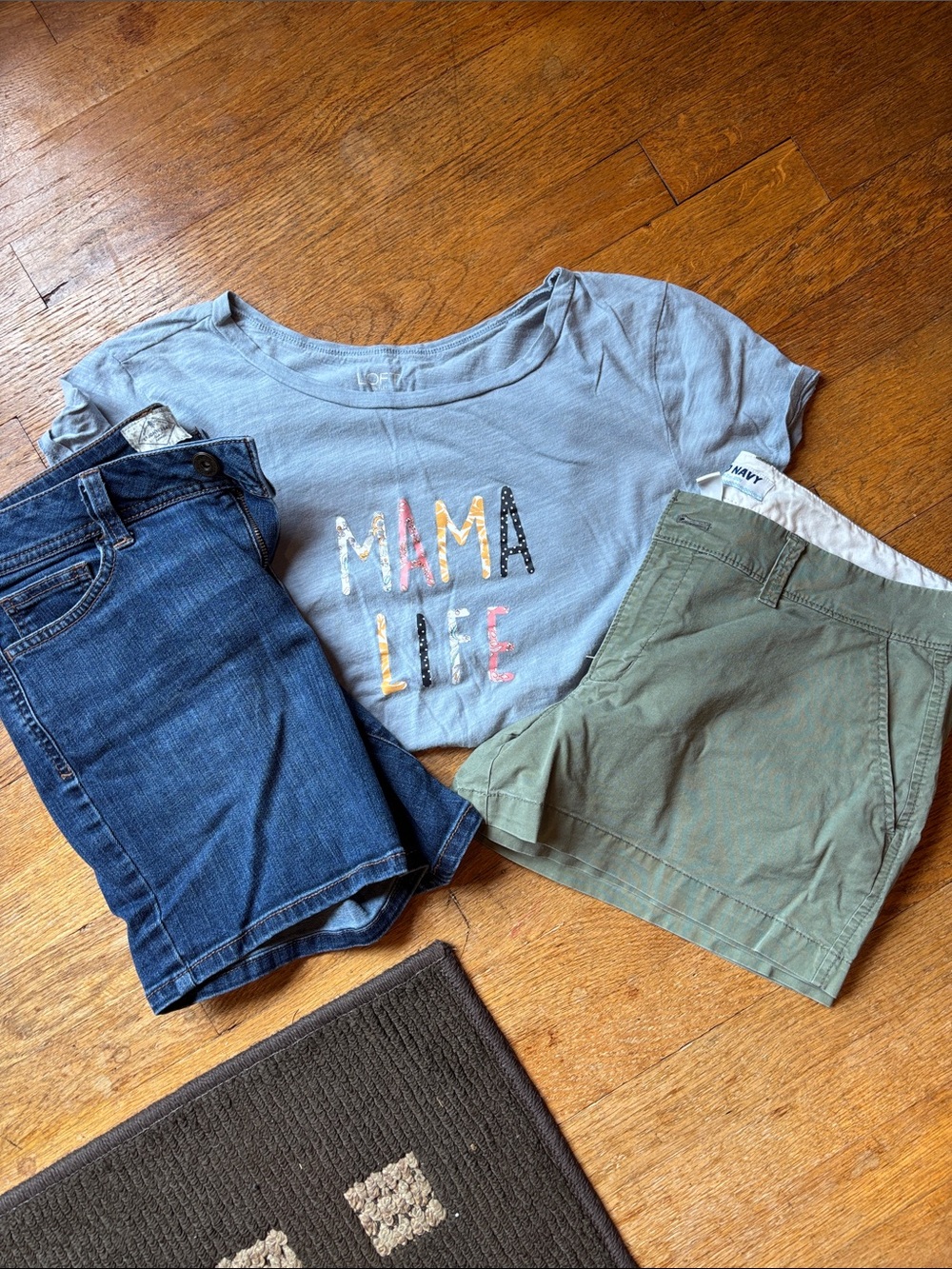 LOFT 'MAMA LIFE' Short Sleeve Tee - Light Blue with Multicolor Lettering